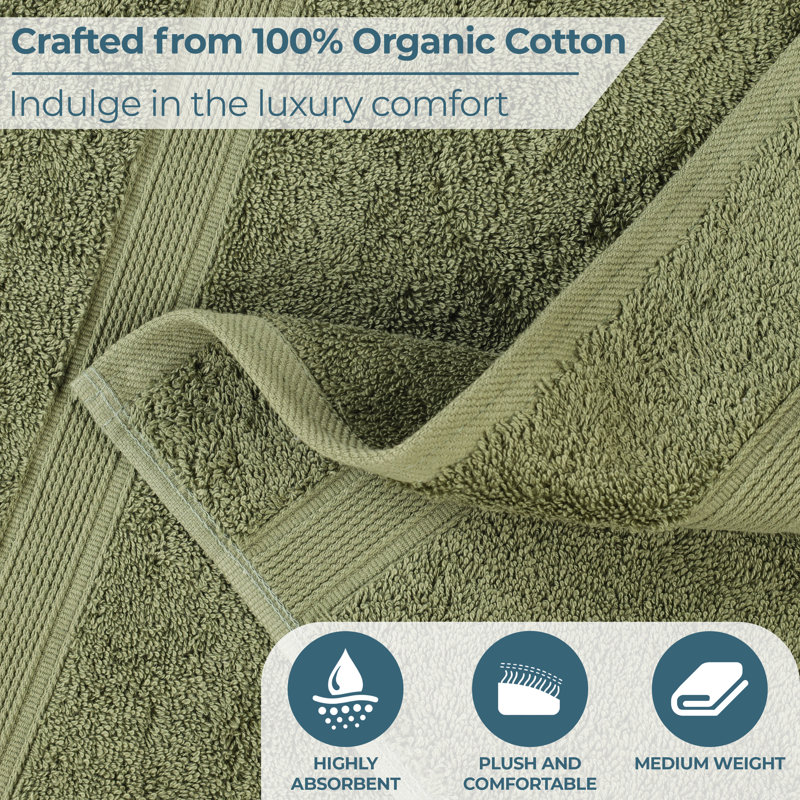  Pure Earth Organic Cotton Face Towels, Set Of 12, Forest Green