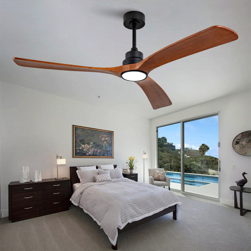 New Model 60 Inch Wood Ceiling Fan With 3 Solid Wood Blades Remote Control Reversible DC Motor For Living Room