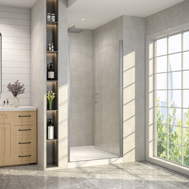 Porte de douche pivotante 36 "à 38" de large x 72 "de hauteur avec verre transparent, Nickel brossé