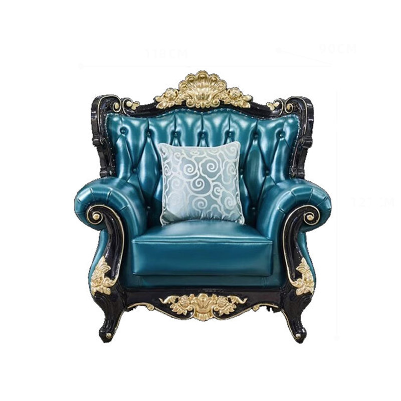 Fauteuil sculpté en cuir massif de style européen avec fauteuil en cuir véritable de 46,4 po de largeur