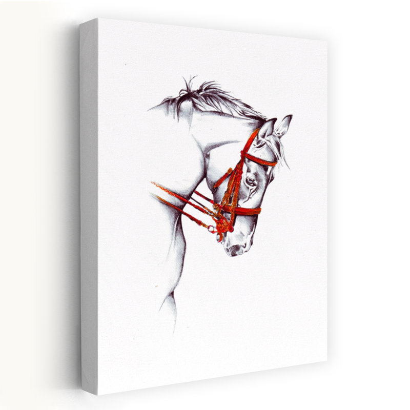 Croquis de cheval rouge Bridle, H 60 po x l 40 po