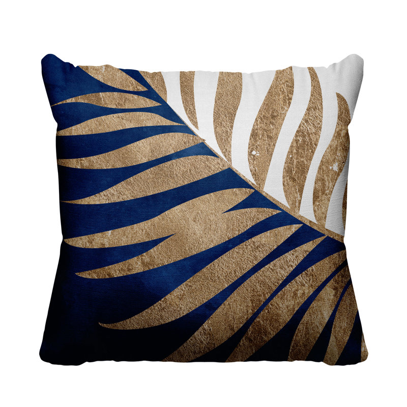 Floral Outdoor Reversible Throw Pillow, 17W" x 17H", Navy Blue/Gold