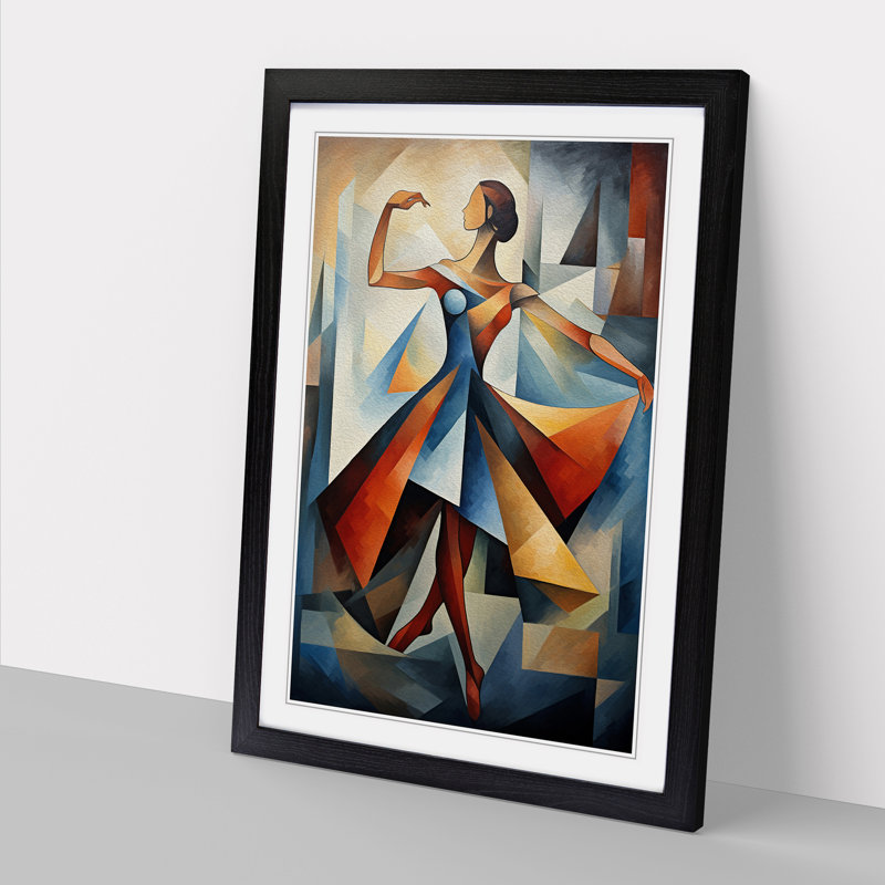 Ballet Dancer Cubism Art - Framed Print, 64cm H x 46cm W, Black Framed
