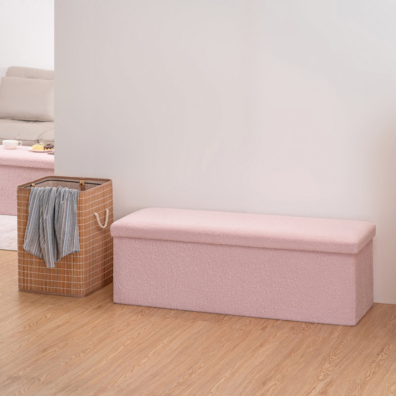 Repose-pieds pliant avec rangement, Rose, H 15 po x l 43 po x P 15 po