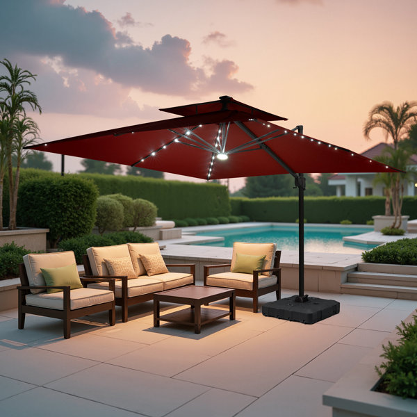 Arlmont & Co. 11' X 11' Patio Led Lights Cantilever Umbrella With ...