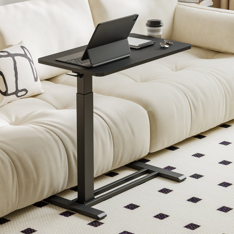 Kristee Adjustable and Movable Overbed Table with Hidden Casters, Black, 40.5" H x 27.6" W x 15.7" D