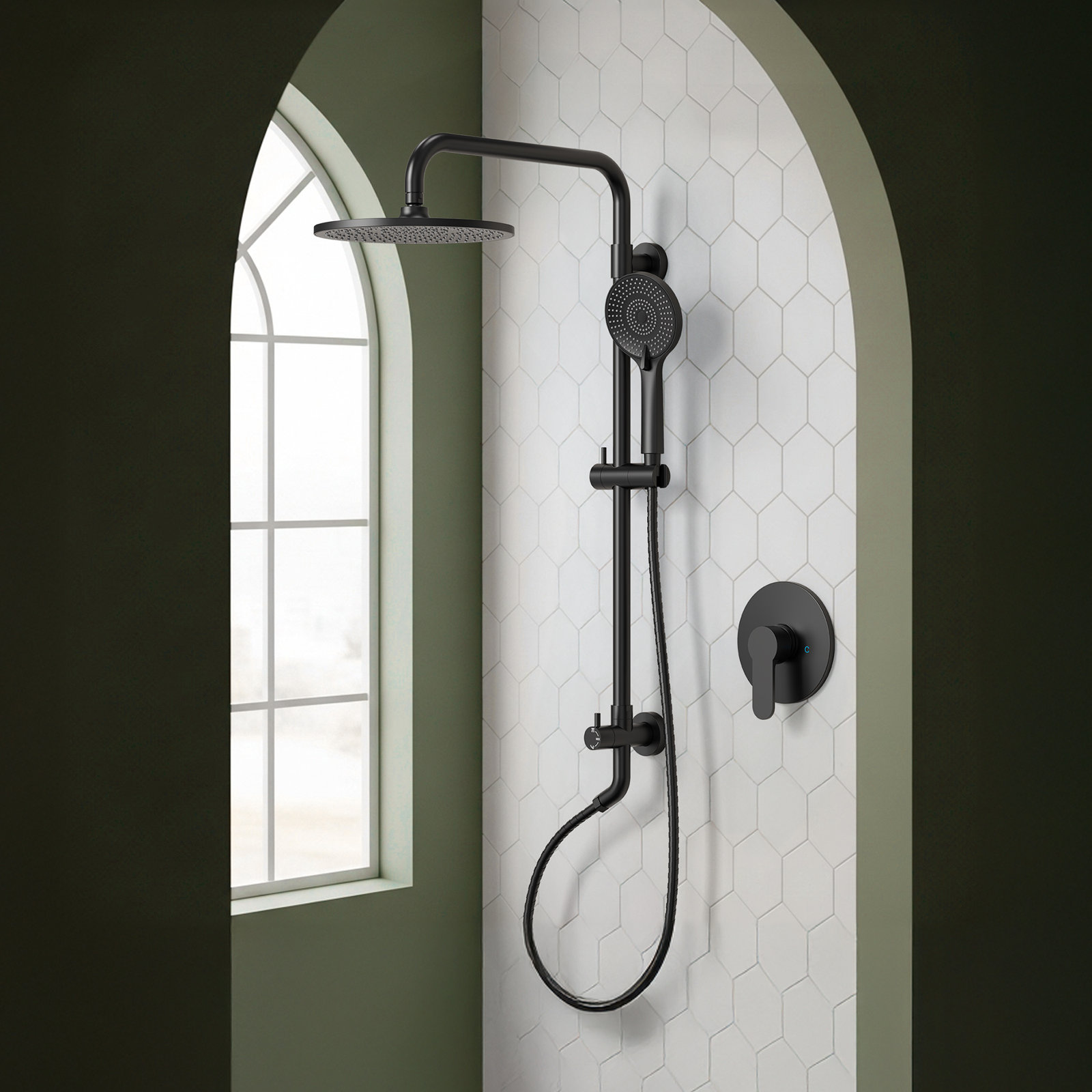 10" Wall Mount Rainfall Shower System, Matte Black