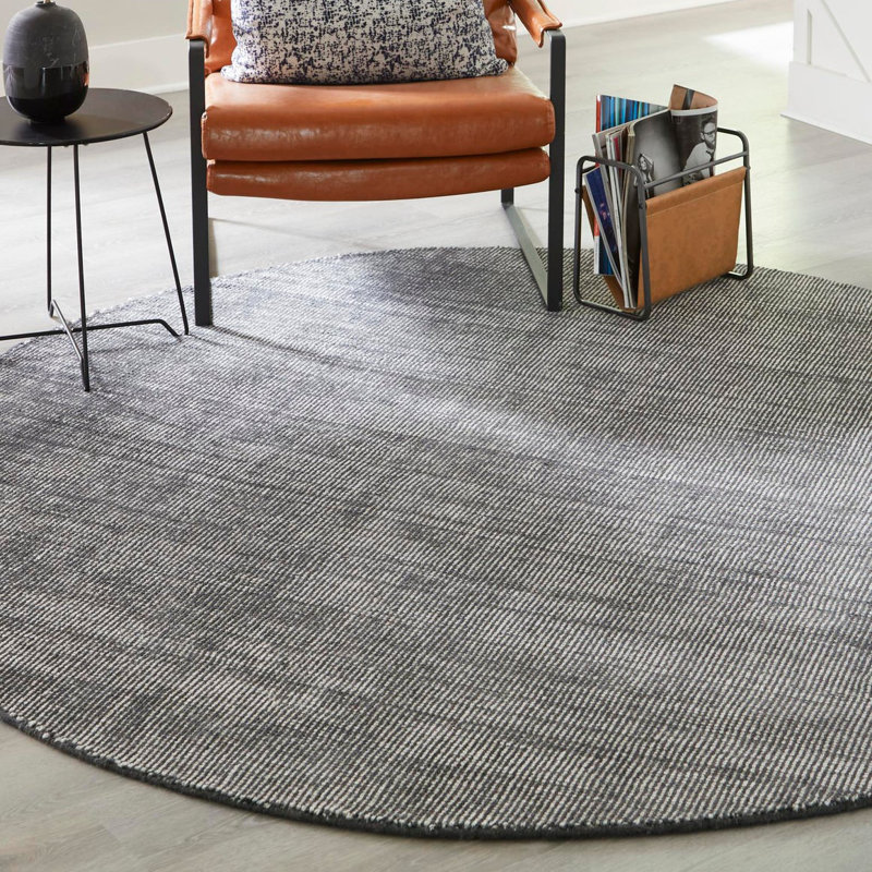 Earl Grey Wool Hand-Knotted Round Area Rug with Ivory Accents