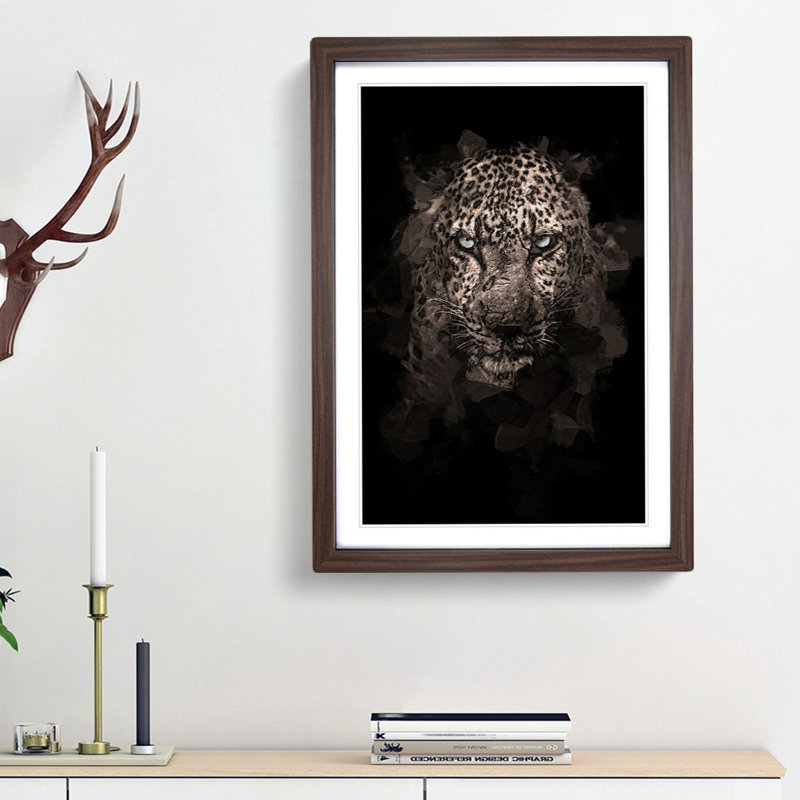 Leopard in the Dark in Abstract - Picture Frame Graphic Art Print on MDF, Walnut Framed, 65cm H x 48cm W x 2cm D