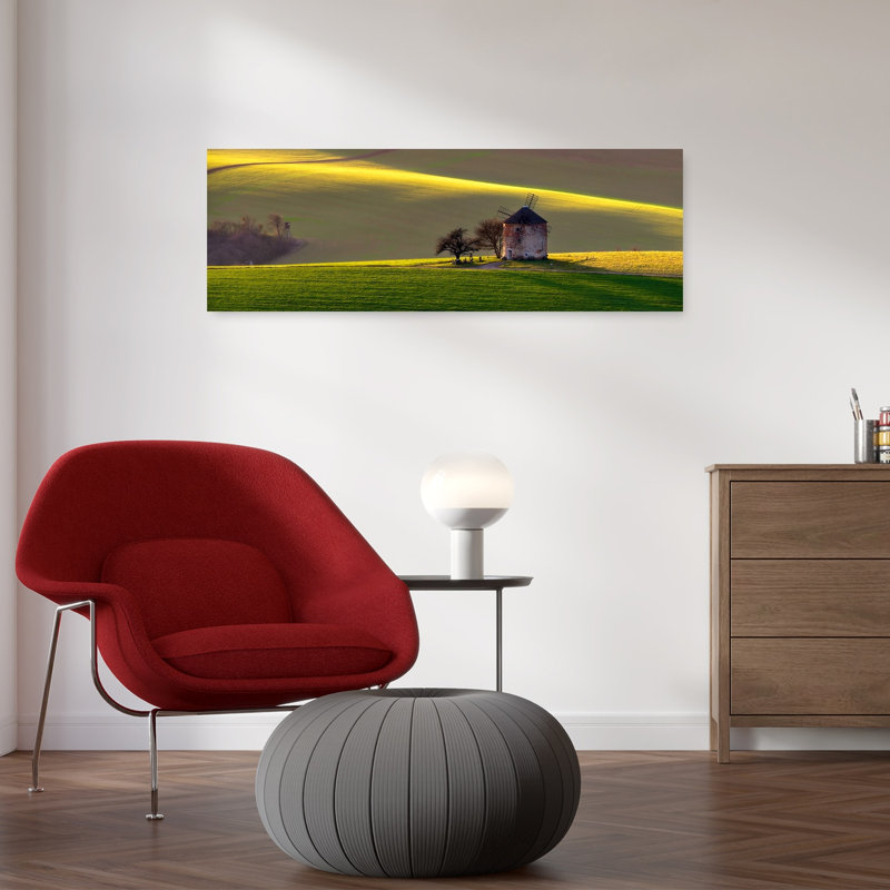 Paysage doré, heure d'or, paysage classique, paisible, architecture rustique, paysage, art mural, H 12 po x l 36 po