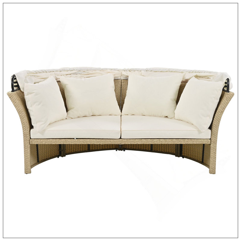 Ensemble de mobilier de patio double d'extérieur avec lit escamotable et 4 coussins, Beige