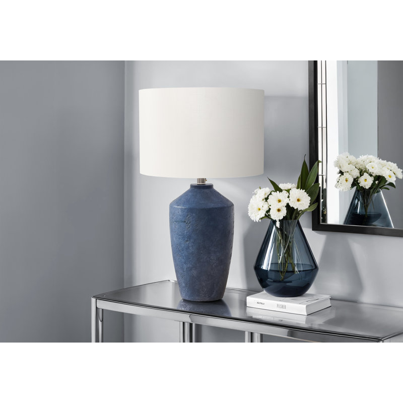 Lighting, H 25 po, lampe de table, béton, abat-jour ivoire / crème, contemporain, moderne, Bleu