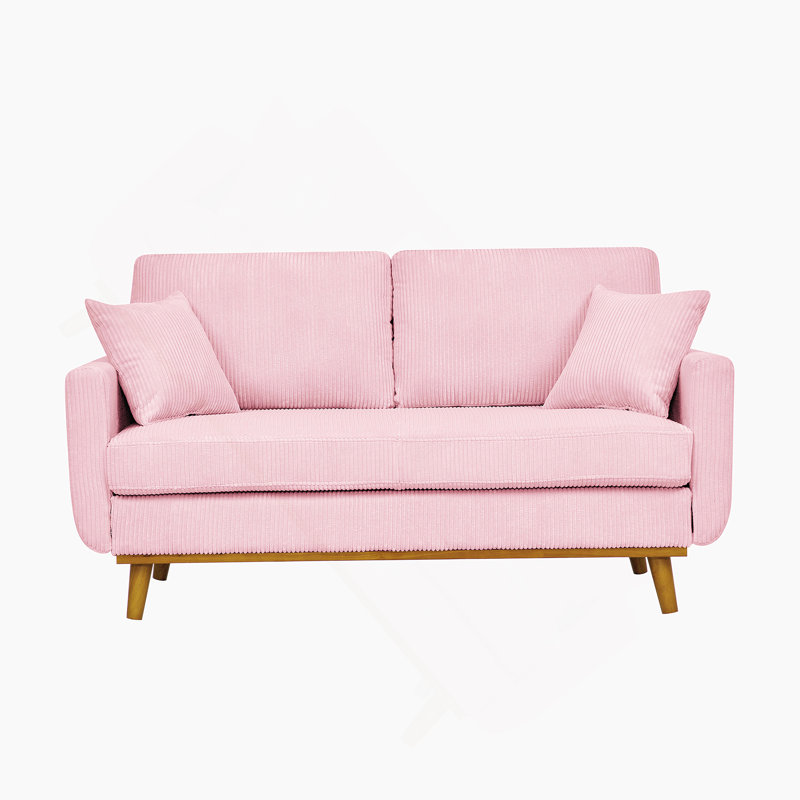 Artina 65'' Square Arm Loveseat, Pink Corduroy