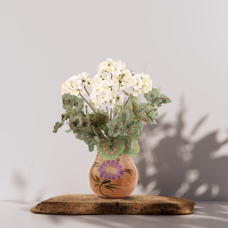 Silk Hydrangea Flower Arrangement in Decorative Vase, White