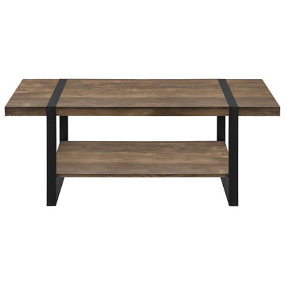 Contemporary Living Room Coffee Setup - 47.84"l, Brown Laminate, Black Metal, Rectangular, Style Rectangular Table For Home 47.84"l, Laminate Top, Metal Legs, Modern Industrial With Shelf