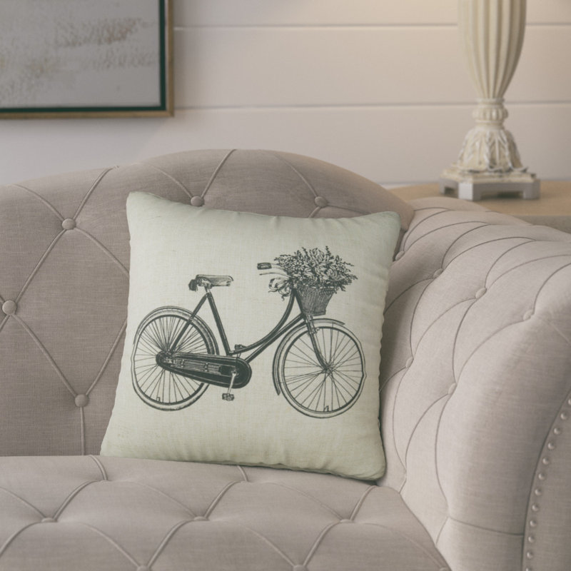Bike Cotton Throw Pillow, White