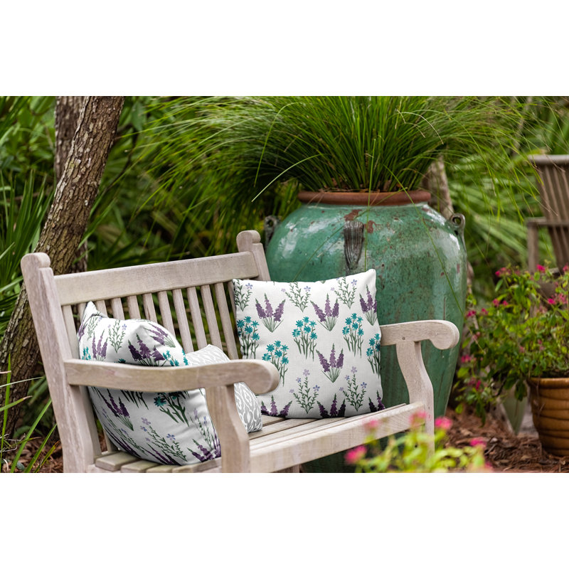 Coussin intérieur / extérieur Leafy Branch, H 20 po x l 20 po, Vert / mauve / bleu floral