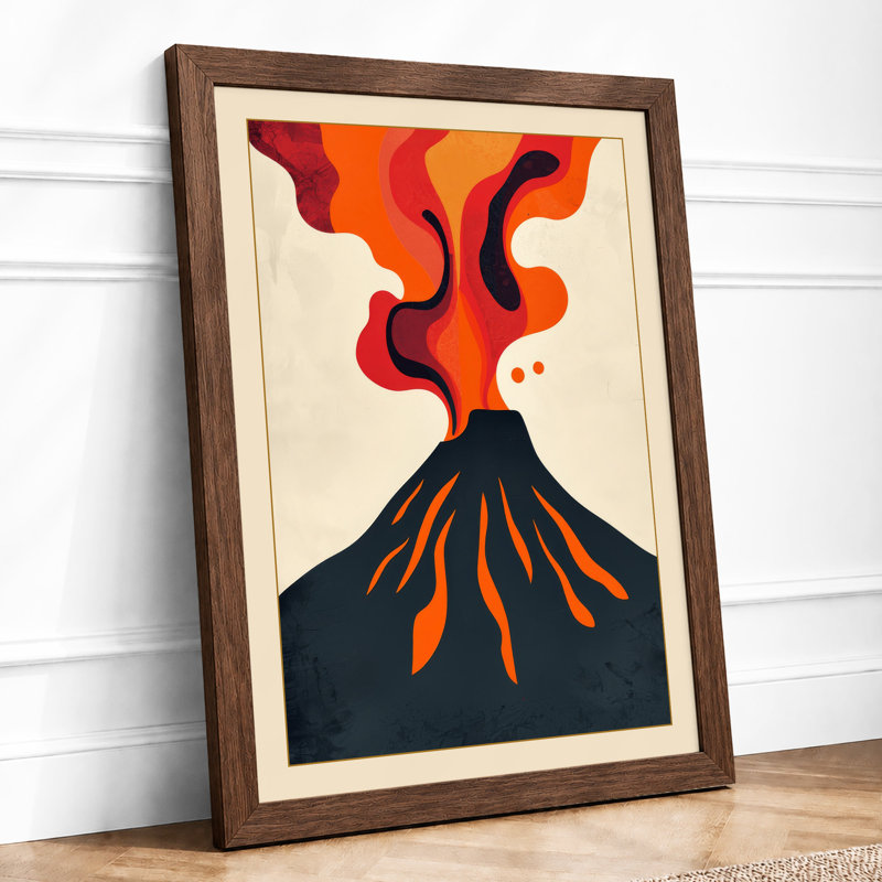 Volcanic Power Mid-Century - Framed Print, A2 - 59.4 x 42.0 cm, Walnut