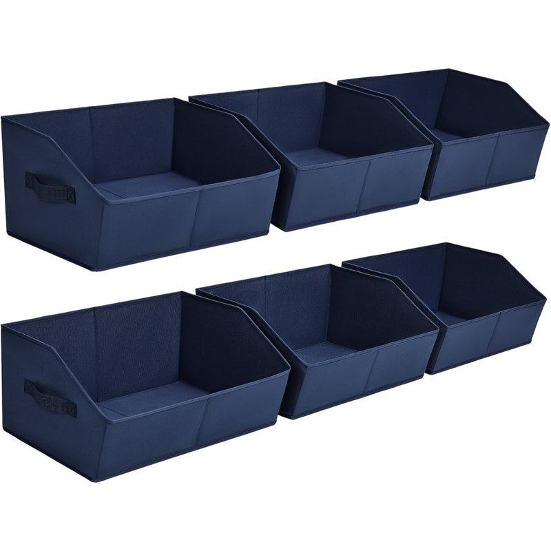 Ensemble de 6 bacs de rangement trapézoïdaux avec poignées bleu marine