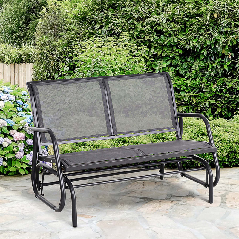 Gray Steel Frame 2-Person Outdoor Glider Bench with Cushions