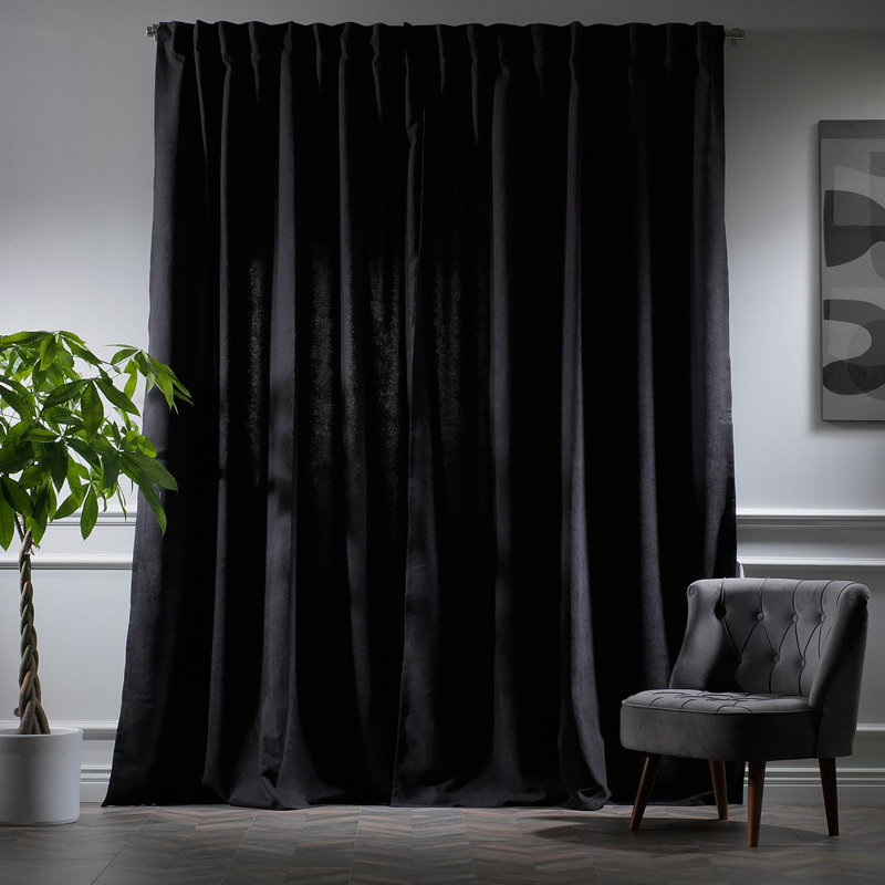Lined Blackout Extra Long & Extra Wide Custom Made Decorative Single Panel, 52" W x 228" L, Black