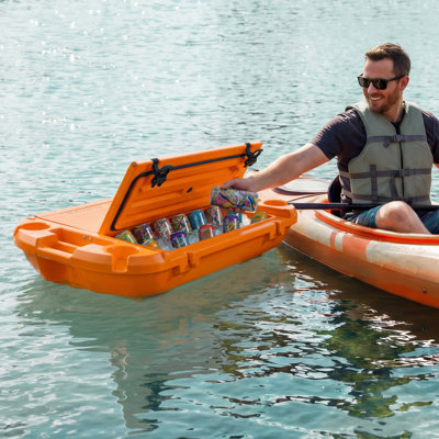 Glacière flottante, glacière flottante 40 qt avec rangement à sec et corde de remorquage, refroidisseur de boisson LLDPE haut de gamme pour l'eau et la terre, croisière en douceur sur le lac, rivière, piscine, plage, kayak, orange