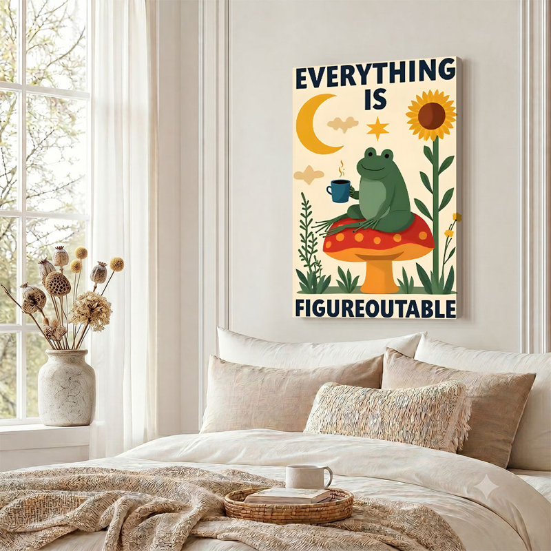 «Inspirational Frog on Mushroom», reproduction d'art sur toile, 16*24 inch (40*60*2cm)