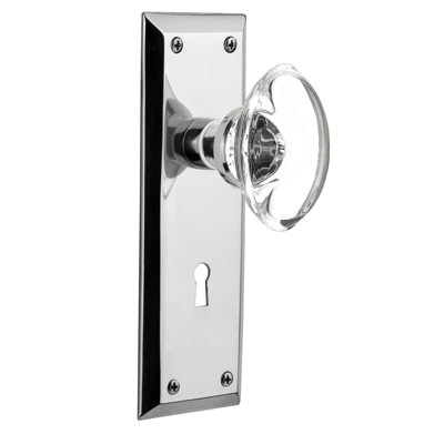 New York Plate with Decorative Keyhole and Oval Clear Crystal Door Knob