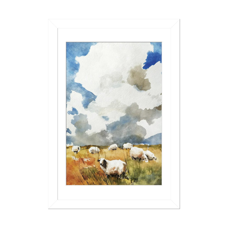 «Grazing Fields», reproduction d'art mural, papier d'art encadré, 32 po x 24 po, Papier encadré, Blanc