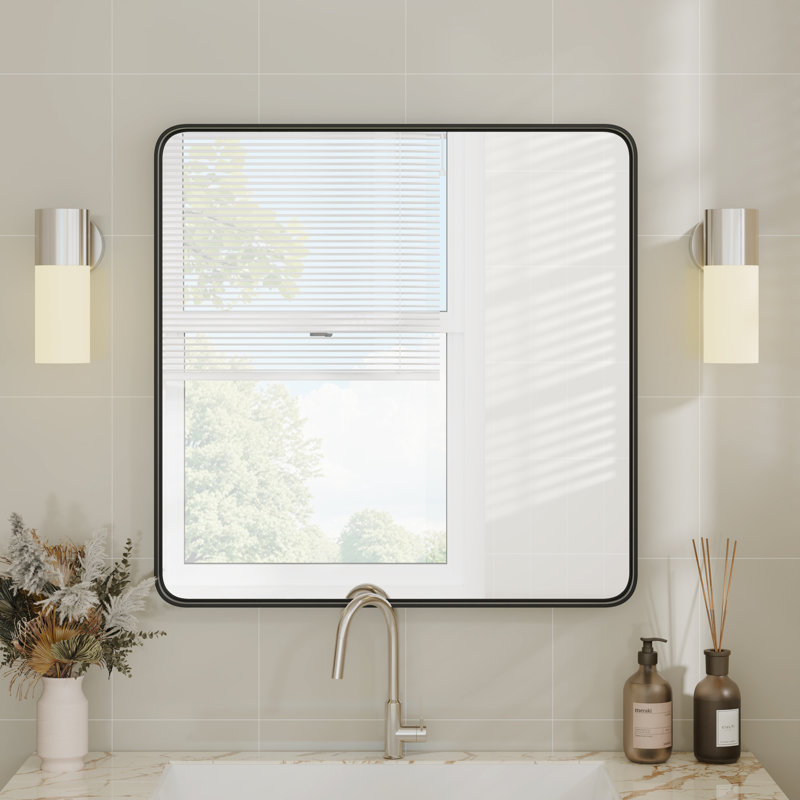 Aluminum Framed Rounded Rectangle Mirror, Wall Mounted Bathroom Vanity Mirror, Modern Horizontal/Vertical Entryway Wall Mirror