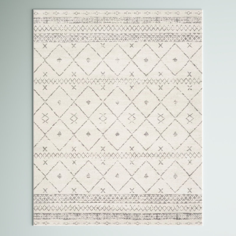 Turney Machine Woven White/Medium Gray Area Rug, Rectangle 7'10" x 10'