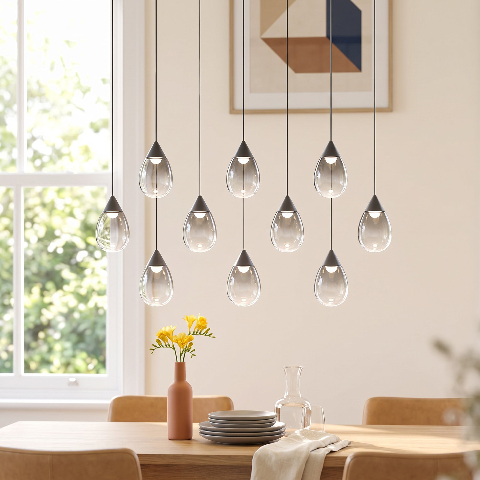 Aliceann 10 Light Glass Dimmable Pendant, Smoke, Matte Black