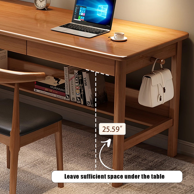 Bureau rectangulaire en bois massif et manufacturé avec 3 tiroirs Burlywood, H 29,53 po x l 62,99 po x P 23,62 po