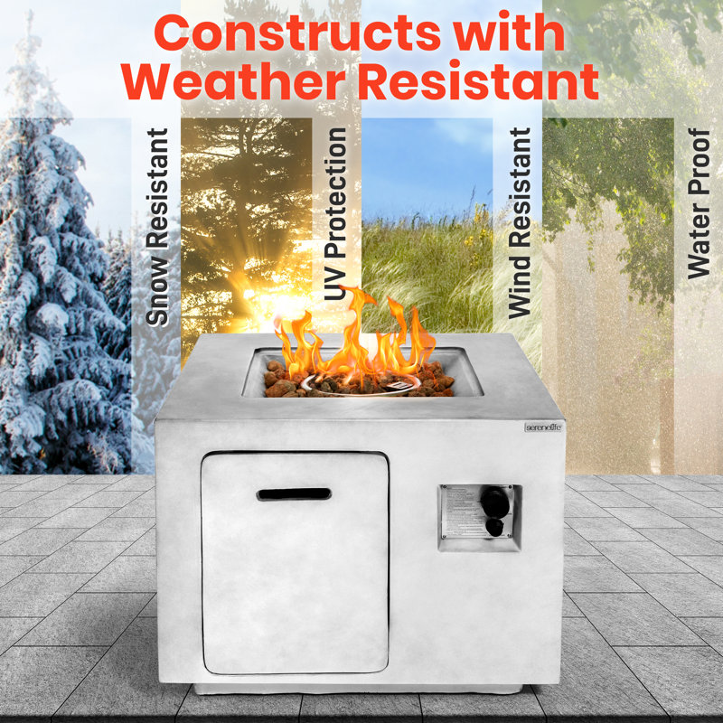 SereneLife Weatherproof Gray Propane Gas Fire Pit Table