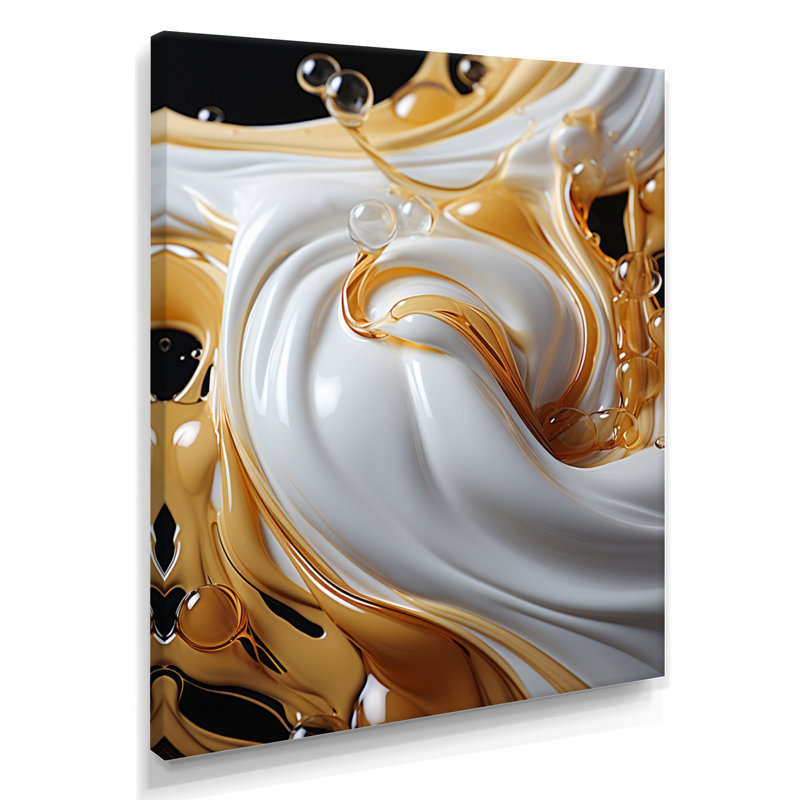 «Flowing Golden Sunshine II», impression d'art abstrait à l'encre liquide, Toile tendue, H 44 po x l 34 po x P 1,5 po