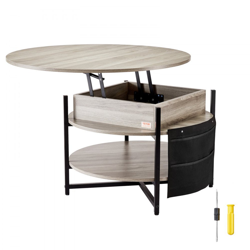 Lift Top Coffee Table 35.3" Round Coffee Table with Storage Drawers, Hidden Compartments and Open Shelf for Living Room, Home, Office, White
