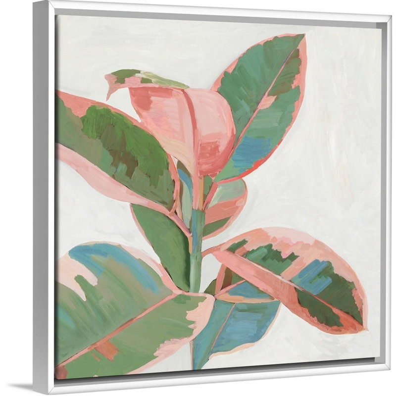 «Pink Ficus I», art mural sur toile, H 22 po x l 22 po, Toile avec cadre blanc