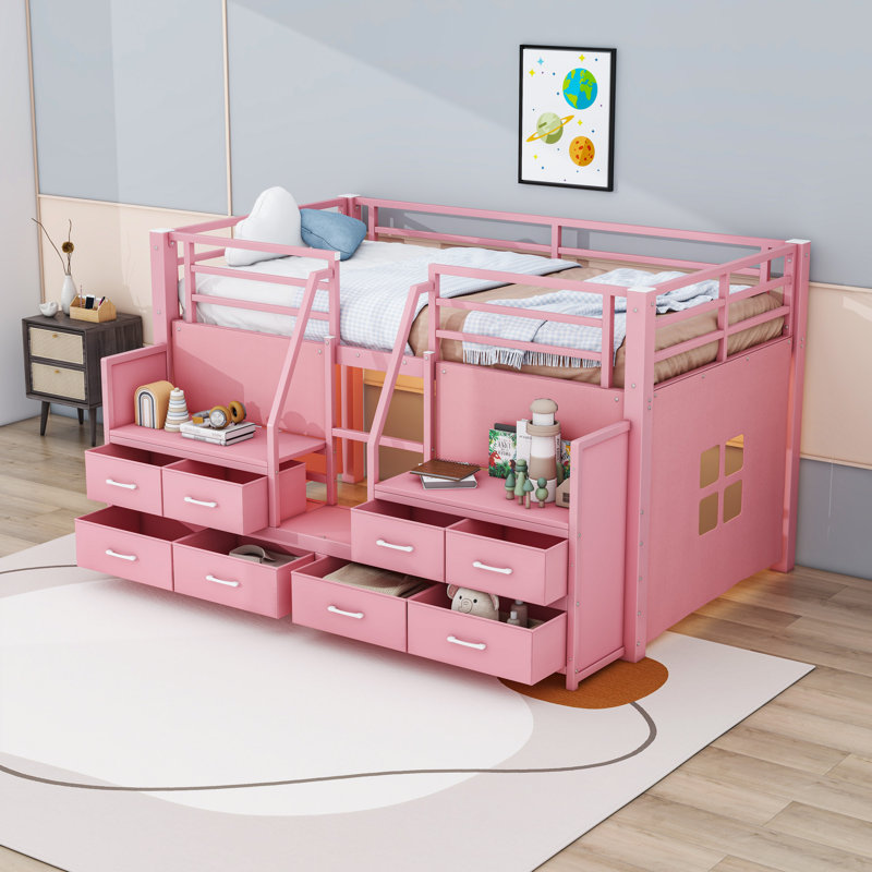 Twin Metal Loft Bed with Shelves and Drawers