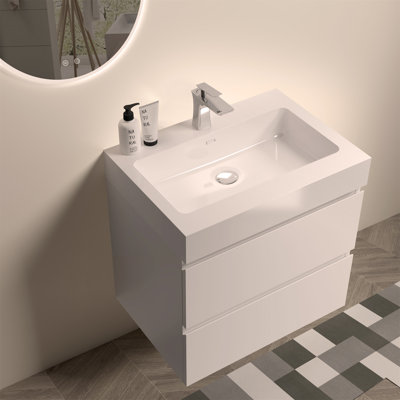 Meuble-lavabo mural 24 po avec lavabo, grand meuble-lavabo flottant mural pour salle de bain
