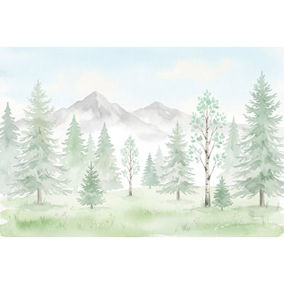 Watercolor Wallpaper Forest Removable Scandinavian Landscape Wall Decor