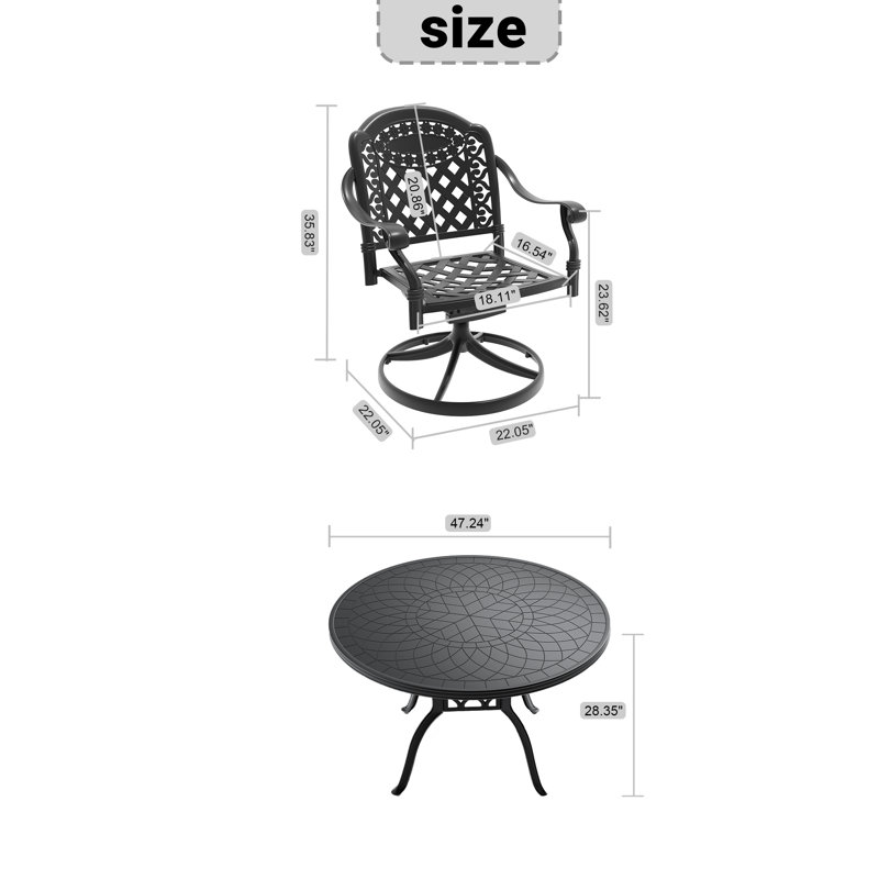 Ensemble de salle à manger d'extérieur 7 pièces en aluminium coulé avec chaises pivotantes 7 pièces