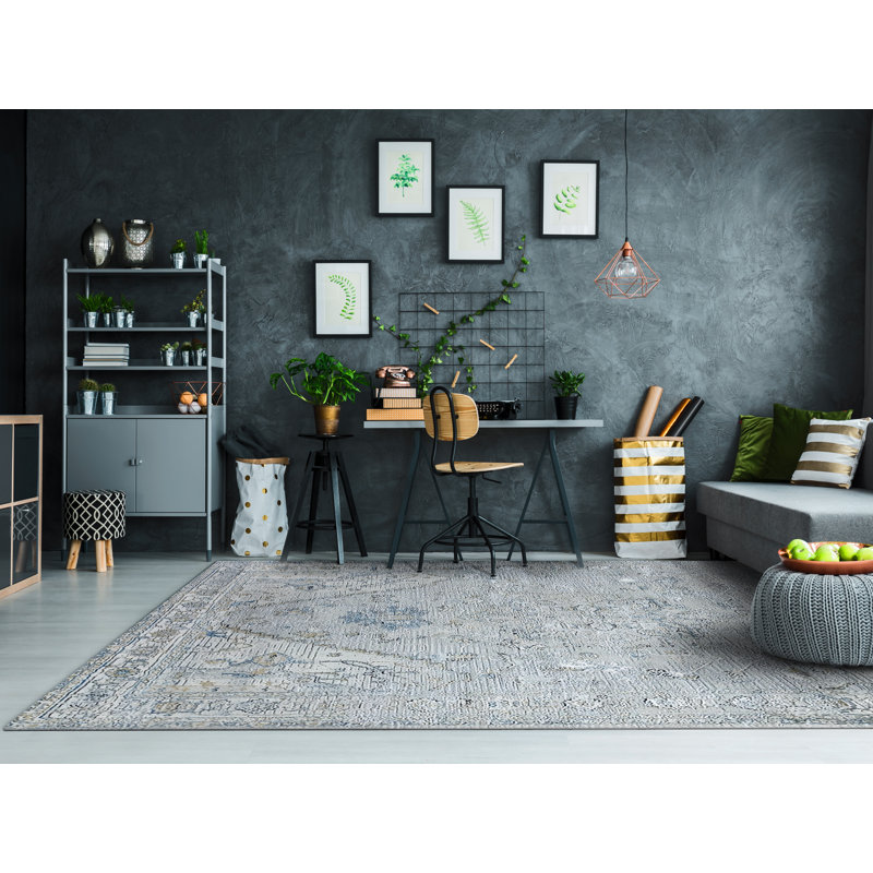 Highpoint 1067-195 Crème / gris / bleu, Rectangle 5 pi 2 po x 7 pi
