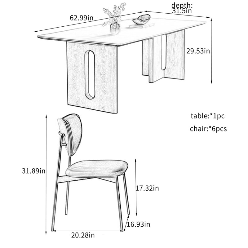 Durable Rock Plate Dining Table Sets., 29.53"H x 62.99"L x 31.5"W