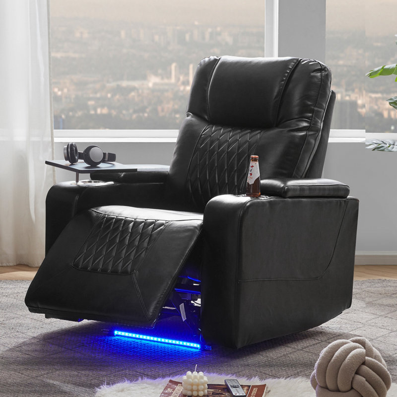Amberly Faux Leather Power Recliner, Black Faux Leather
