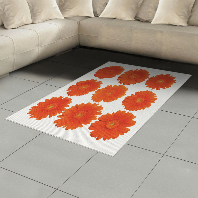 Orange High Density Long Fiber Poly Threads Decorative Area Rug Carpet, Rectangle 4' x 5'8"