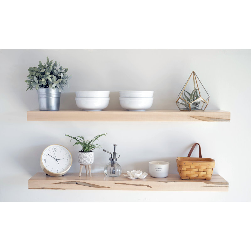Tablette flottante en bois d'érable massif 2 pièces Ginny, H 2 po x l 36 po x P 7 po
