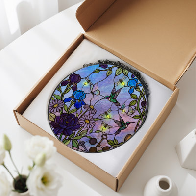 12"H Floral Garden Stained Glass Window Panel