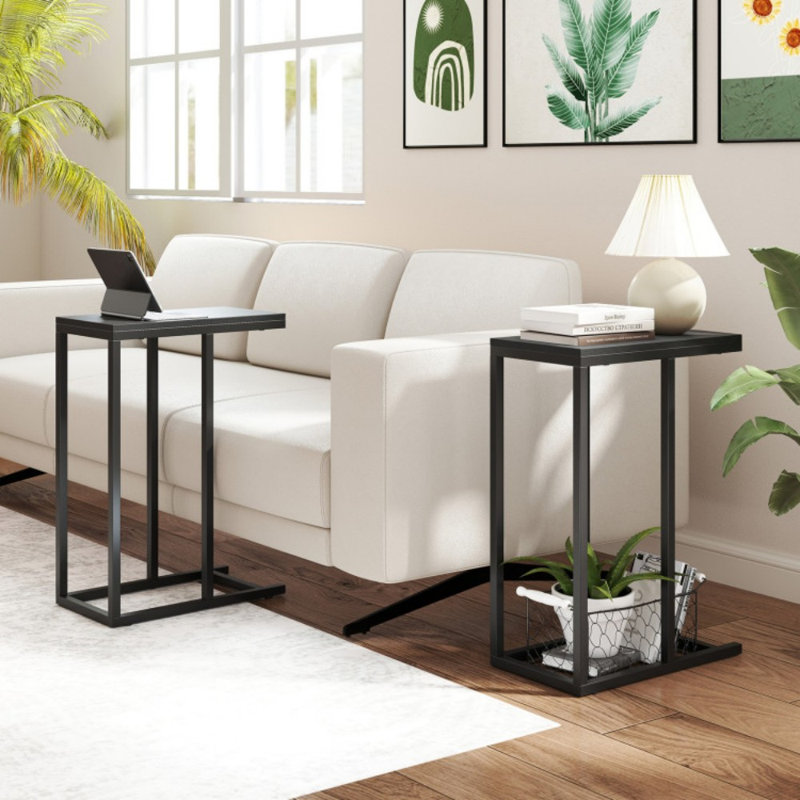 Table d'appoint en forme de C avec tablette pour tablette de café