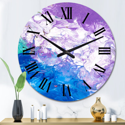 Blue Pink And White Liquid Waves - Modern Wall Clock