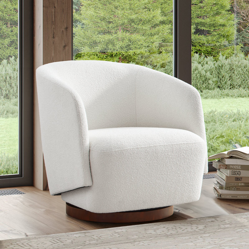 Fauteuil d'appoint pivotant rembourré Caysey Boucle, Beige